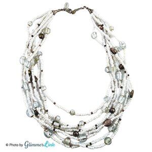 Express White Multi Strand Seed Bead Glass Necklace